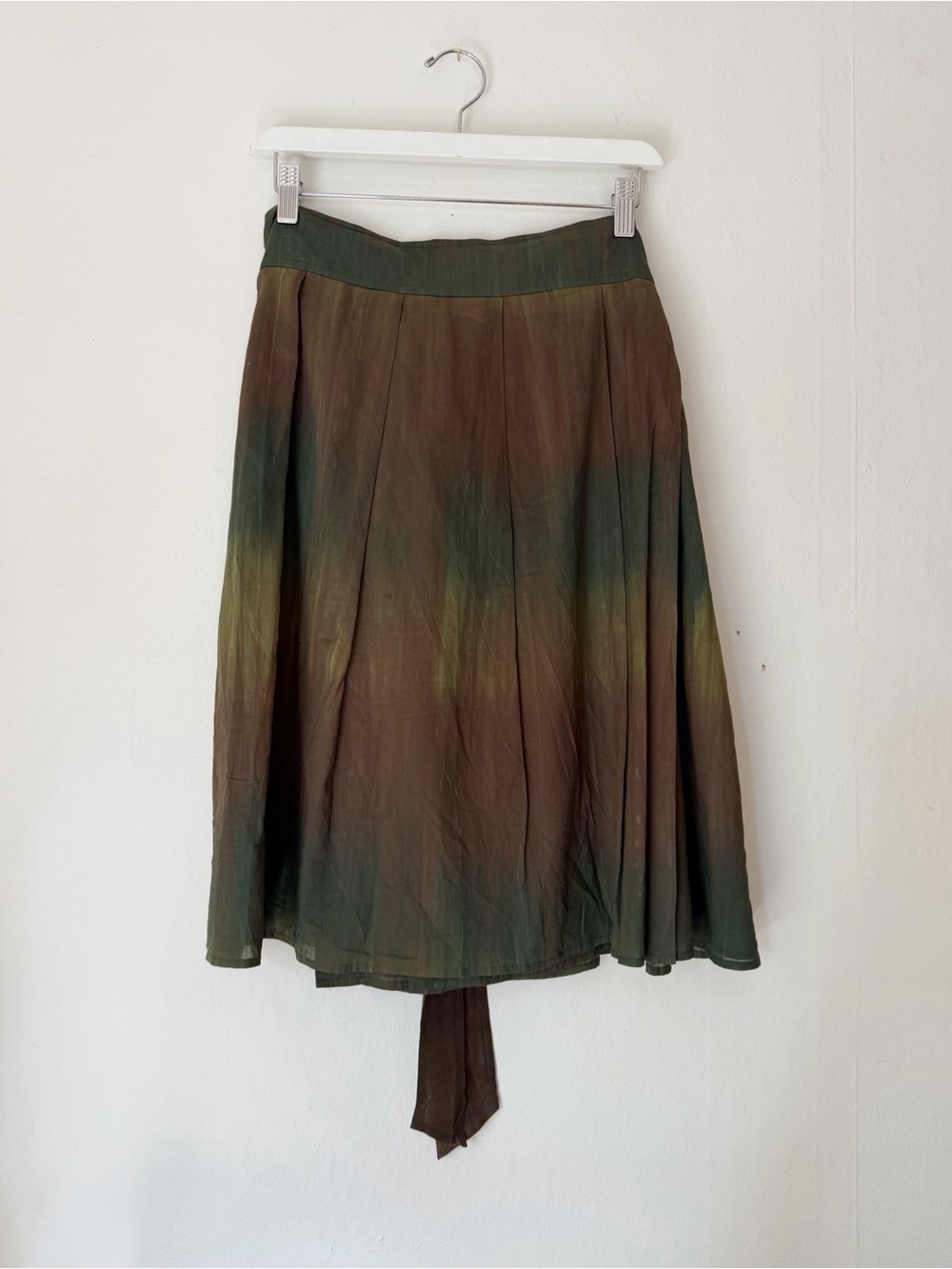 Theory Ombre Midi Wrap Skirt in Green and Brown with Tie Waist - Picture 2 of 5